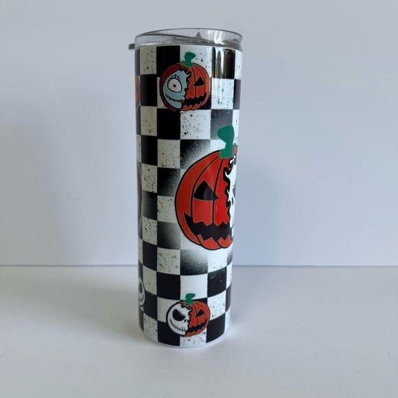 Halloween Jack & Sally Checkered 20oz Skinny Tumbler - Picture 2 of 4